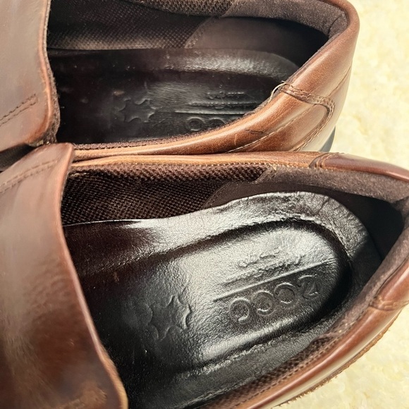 Mens Ecco brown leather slip on loafers casual dress shoe size 43 - Picture 3 of 7